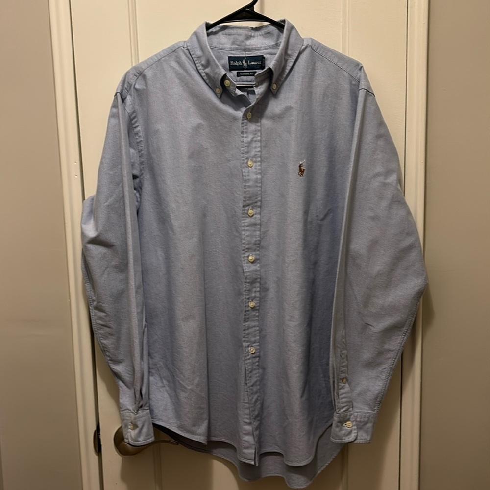 Polo Ralph Lauren classic fit oxford shirt button down blue casual L 16.5 34/35